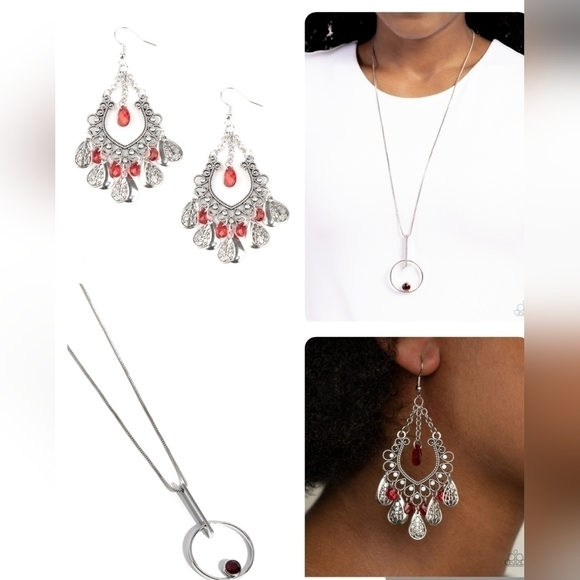 Red and silver necklace set - Picture 1 of 6